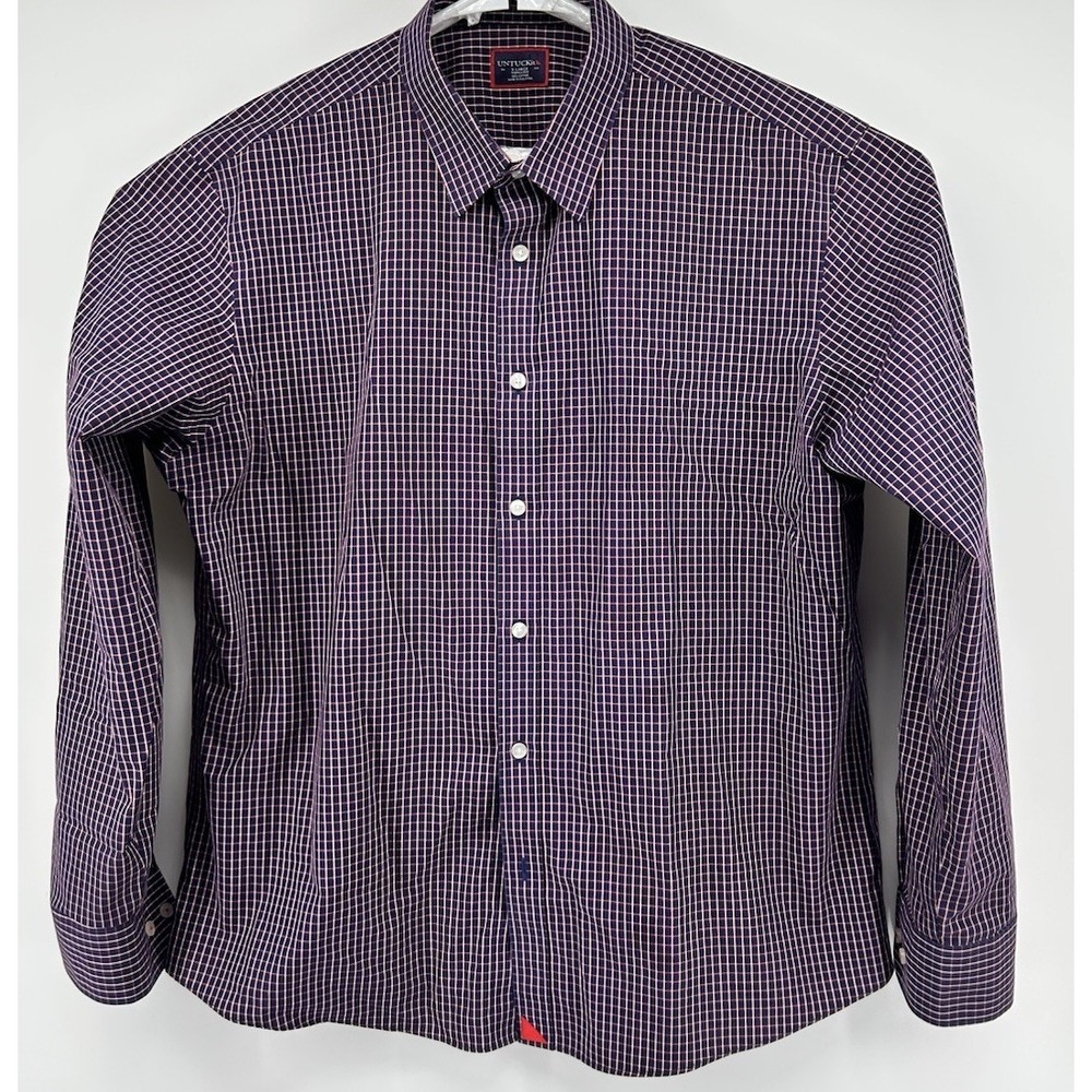 Untuckit Wrinkle Free Cotton Long Sleeve Button Down Shirt Checkered Men's XL